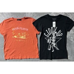 Pink Floyd Junk Food T-Shirt Small + Spencer's Giddy Up Skeleton Tee Small NWT